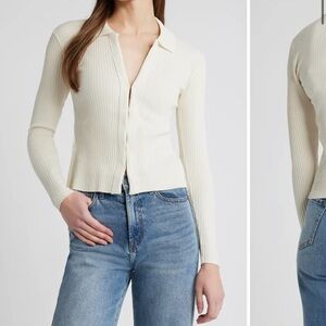 Mango Cleo Johnny Collar Cotton Rib Cardigan